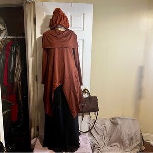 New Women’s Made With Love Brown Lagenlook Asymmetric Drape Neck Tunic Top L